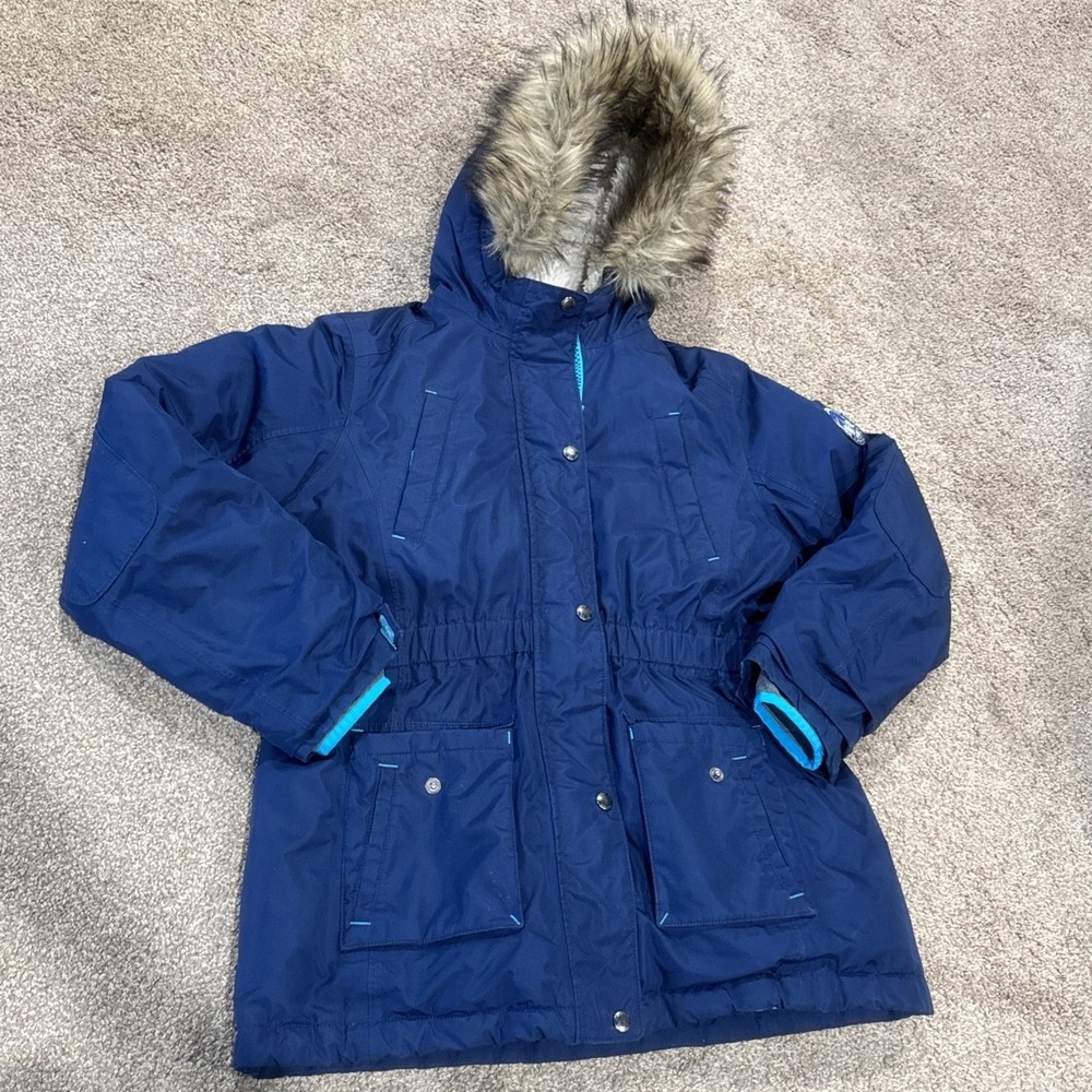 Kids Lands End Expedition Down Winter Parka Size Youth XL Navy Blue Coat